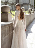 Long Sleeves Lace Keyhole Back Beaded Wedding Dress